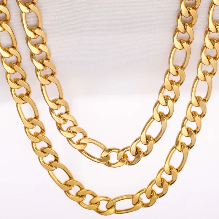 

Wholesale Custom 6mm Necklace Chain for Women Jewelry 14K 18K Gold Plated Filled Stainless Steel Thick NK FIgaro Chain, As pictures