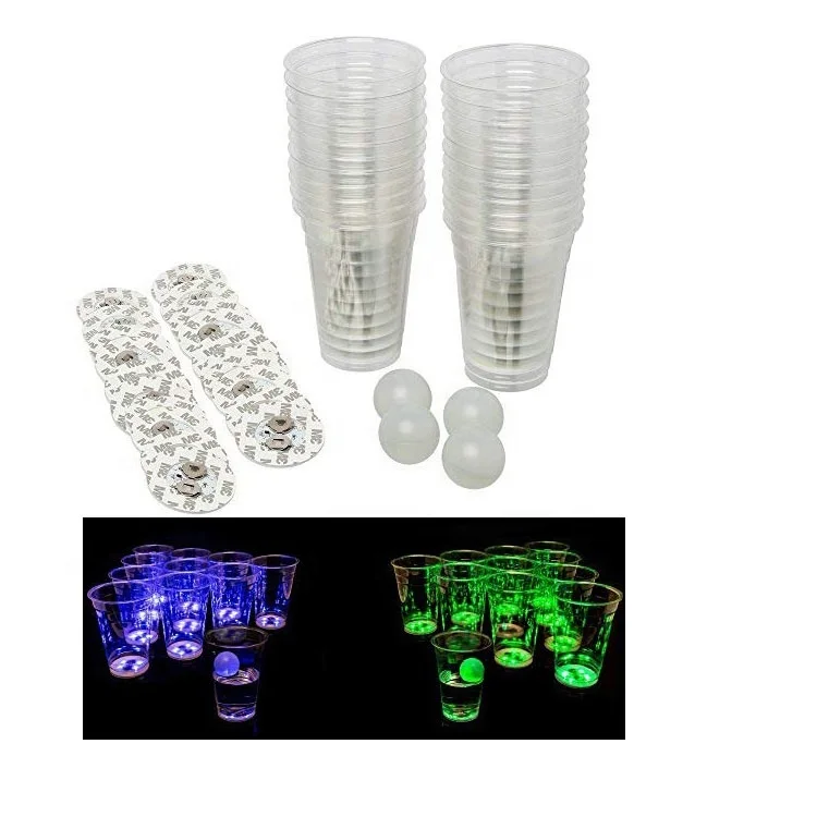 

Premium Drinking Game Glow in the Dark LED Beer Pong Kit for Party with LED Coasters & Beer Pongs, Blue & green or customize