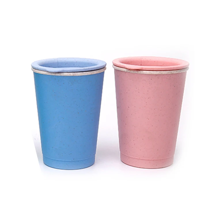 

Lovely reusable wheat straw product coffee cup 300ml hand cup wheat straw mug