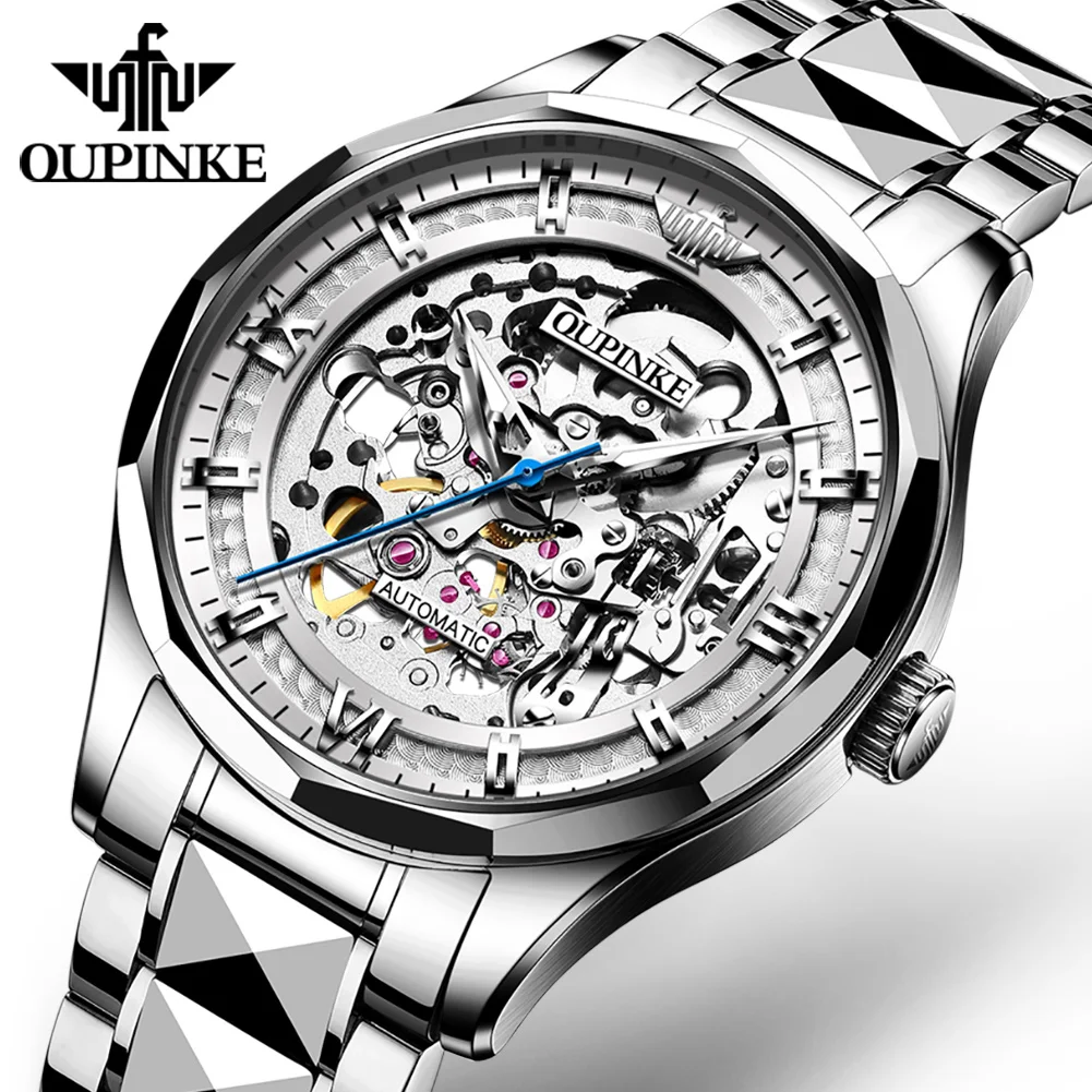 

OUPINKE 3209 OEM custom luxury Tourbillon hollow skeleton Design Top Brand Men's Sports automatic men luxury mechanical Watch