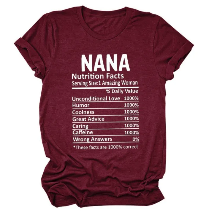 

2021 Excellent Quality New Design NANA NUTRITION FACTS Women T Shirt