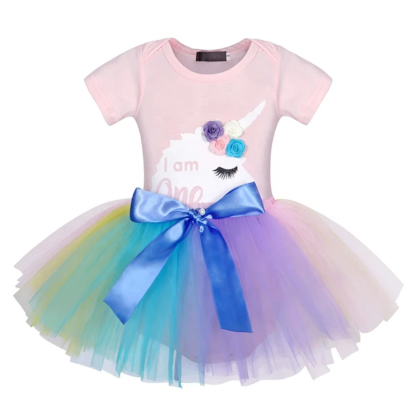 

Newborn baby girls 1-year-old Birthday Dress Infant unicorn Print Tutu dress Infant Baby clothing