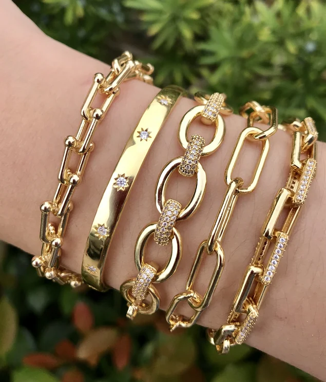 

2020 Golden Bracelet Set Copper Micro Diamond Crystal Star Three-dimensional Bracelet Bracelet, Picture shows