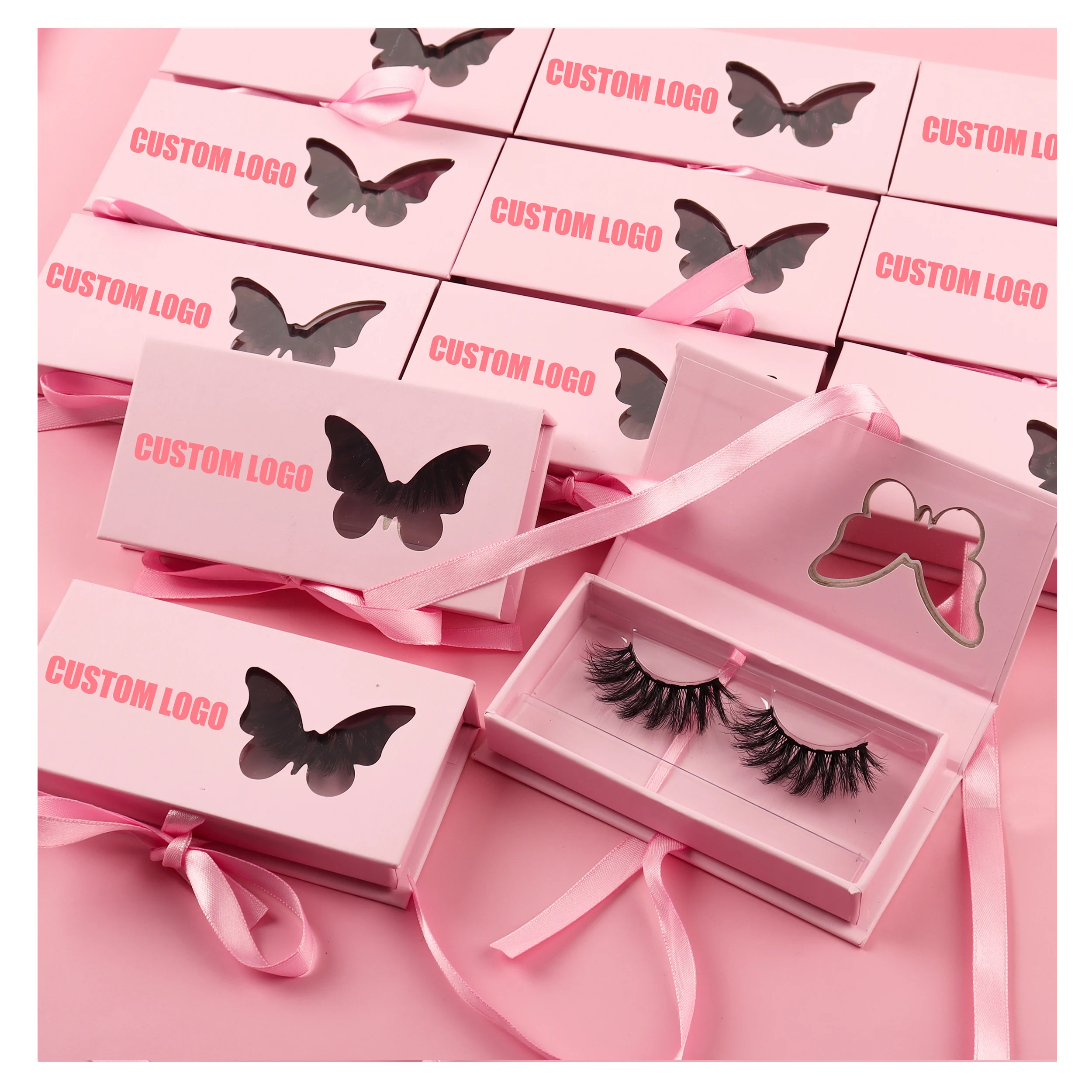 

custom logo butterfly eyelash packaging manufacturer empty purple pink eyelashes boxes
