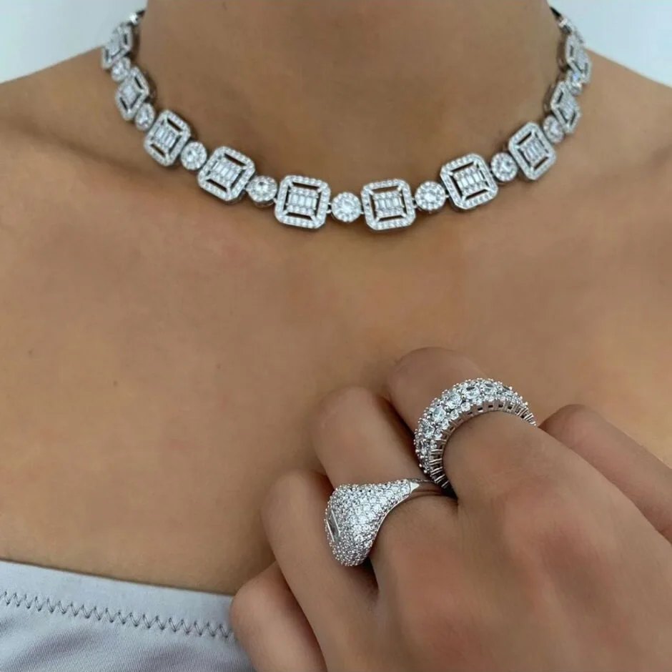 

ICED OUT BLING 5A cubic zirconia cz diamond tennis necklace for women, Rose gold