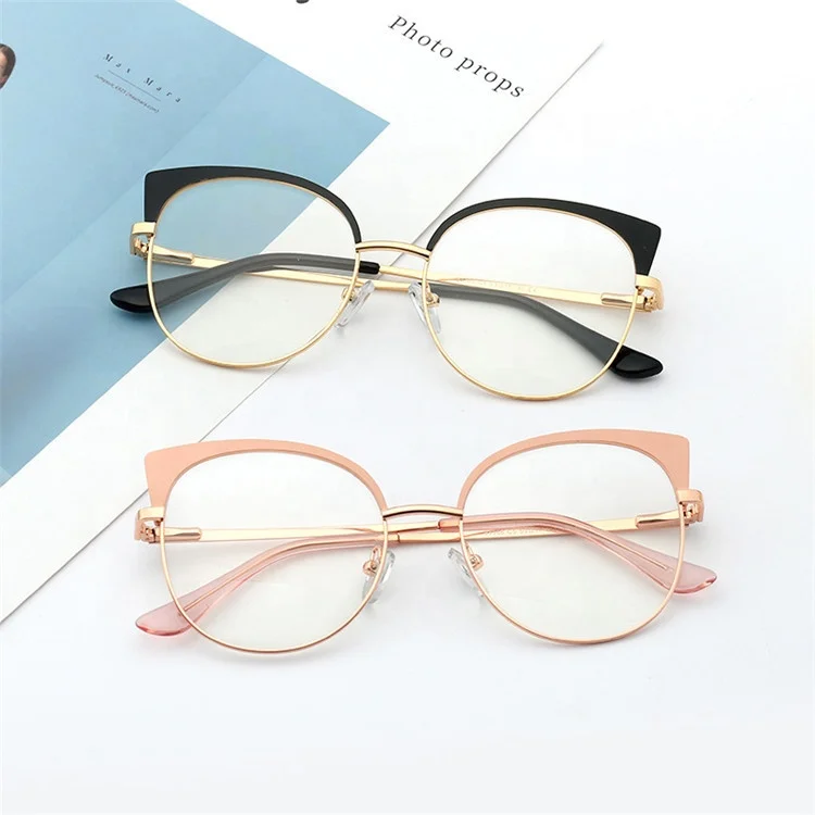 

High Quality Metal Frame Optical Glasses Clear Lens Plain Spectacles Anti Blue Light Ladies Glasses Vintage Cat Eye Metal, Mix color or custom colors