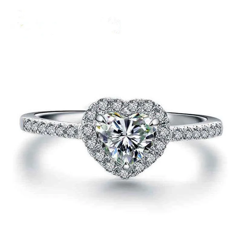 

Queena 100% Original 925 Silver Rings For Women Princess Propose Marriage Heart Cubic Zirconia Ring Romantic Bridal Wedding Bijo, As picture show