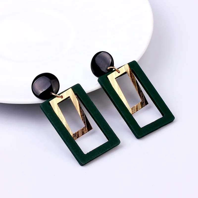 

Trendy Wooden Earring Drop Geometric Dangle square Hoop Earrings For Woman 2020 New