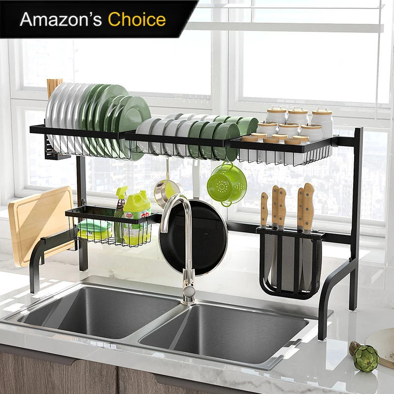 

2021 new expandable over the sink dish drying rack dish drainer kitchen untensil storage holder adjustable dish rack for kitchen