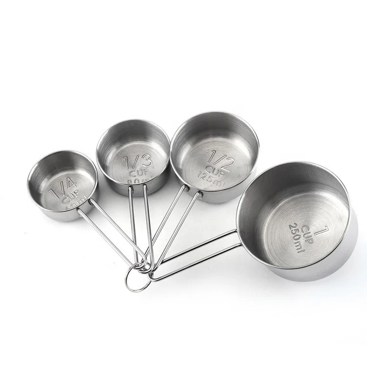 

4-Pack Premium Stackable Stainless Steel Measuring Cups and Spoon Set with Scale Baking Supplies Kitchen Seasoning Spoon, Gray