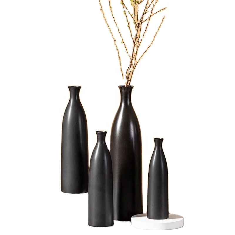 

Wholesale Aesthetic Room Decor Black Ceramic Decorative Vase Porcelain Flower Vases For Home Decor