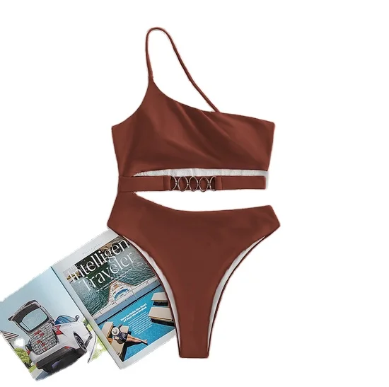 

New Ladies One Piece Swimsuit Solid Color Amazon Sexy Off-the-shoulder Thin Waist Bikini Factory Spot