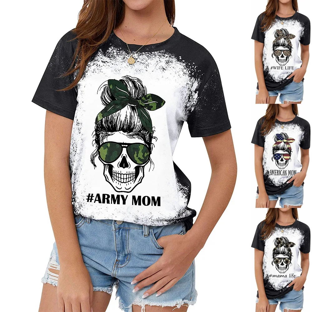 

Summer Women Skull print round neck short sleeve t-shirt Tops