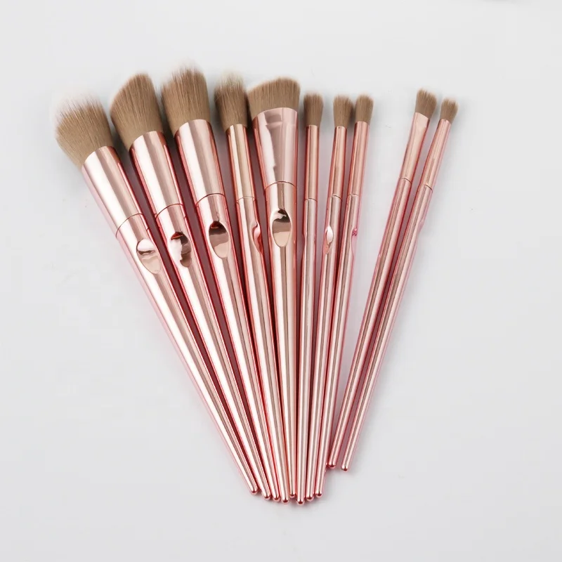 

Hot popular Professional 10 pcs Rose Gold Plastic Plating Handle Makeup brush tool Blush Make Up Brushes, Customized color accepted