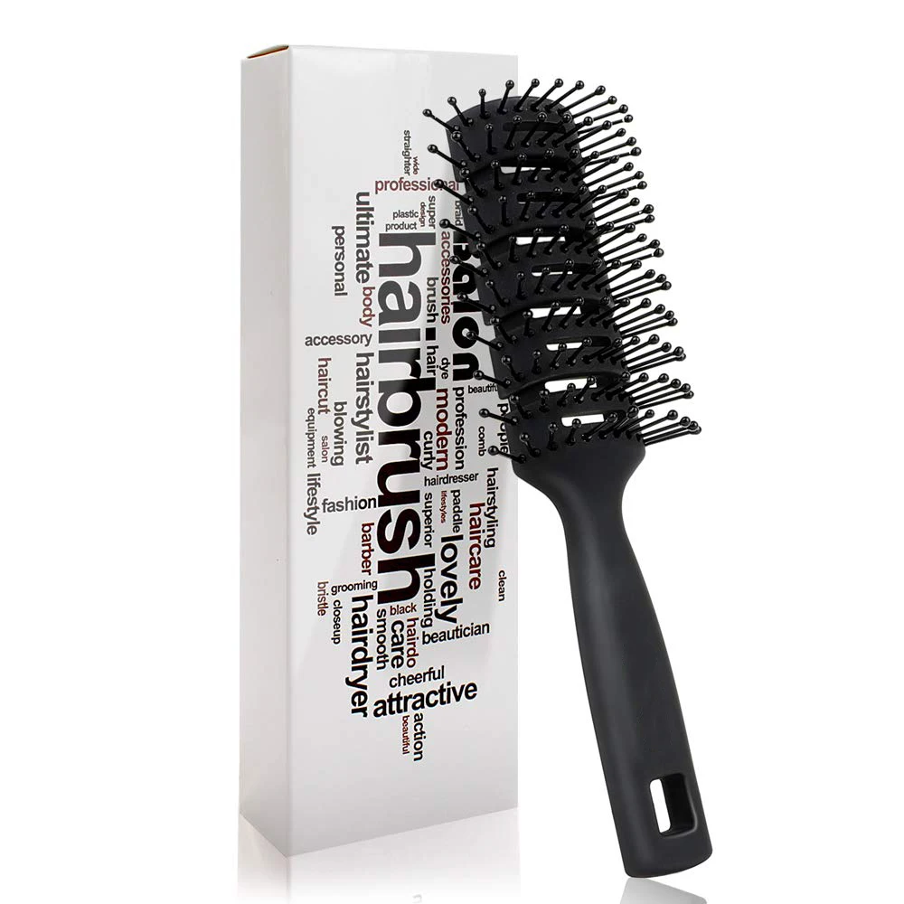 

Masterlee brand popular ribs brush plastic nylon tooth curly vent hair brush with logo, Black