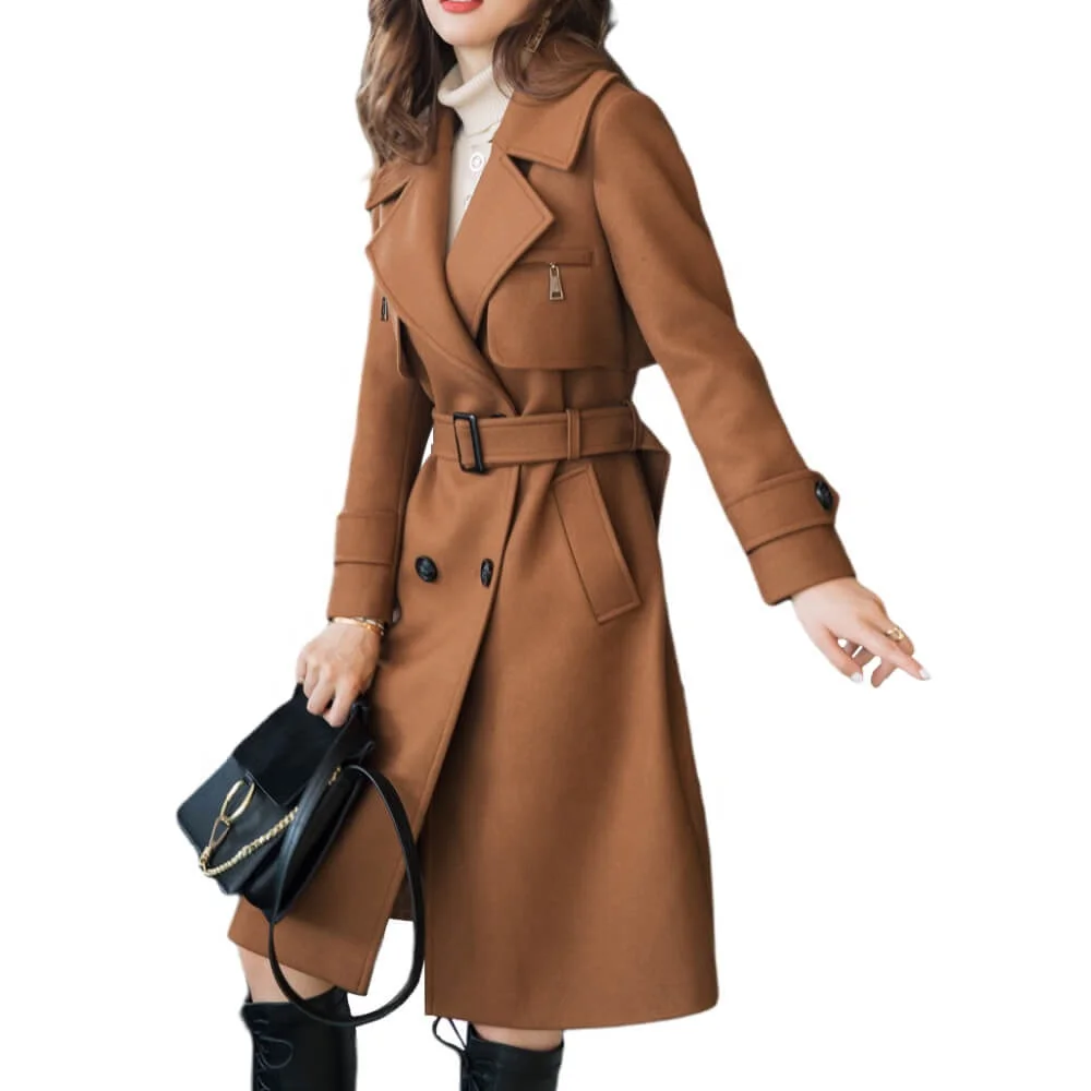 

Factory price winter long business woolen clothing trench coat women's jackets coats, Camel, red, black