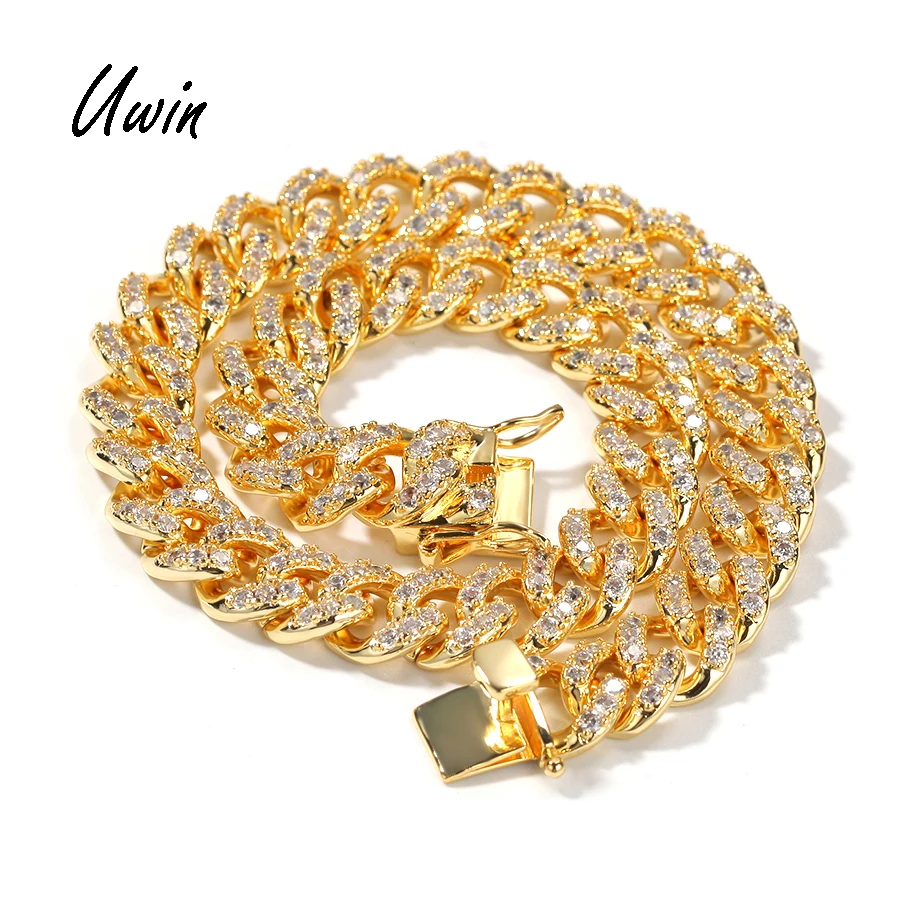 

NEW 12mm Miami Cuban Link Chain Iced Out CZ Choker Diamond Necklace Gold Rhodium Plating Women Men Jewelry