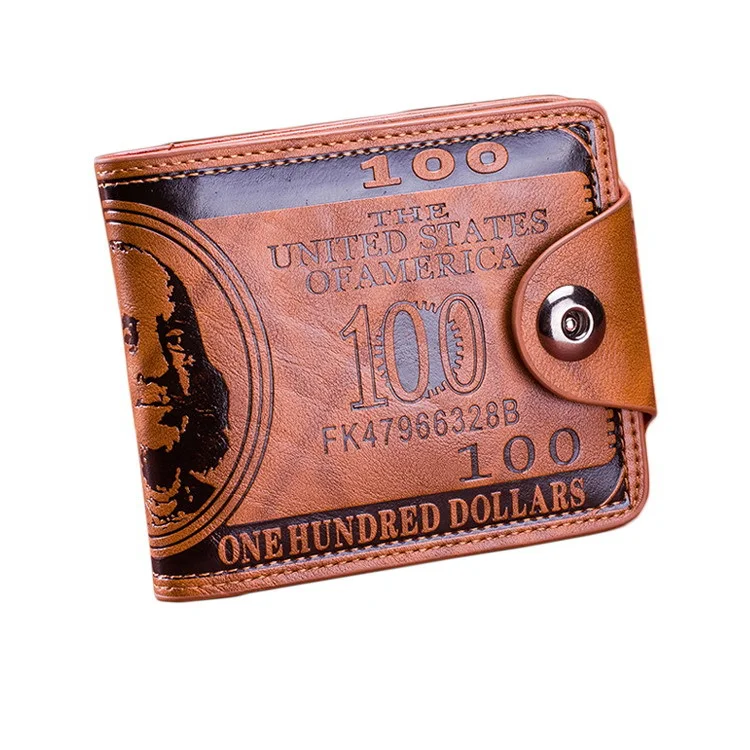 

Fashion short design slim wallet PU leather US 100 dollar bill money wallet for men, Black, brown