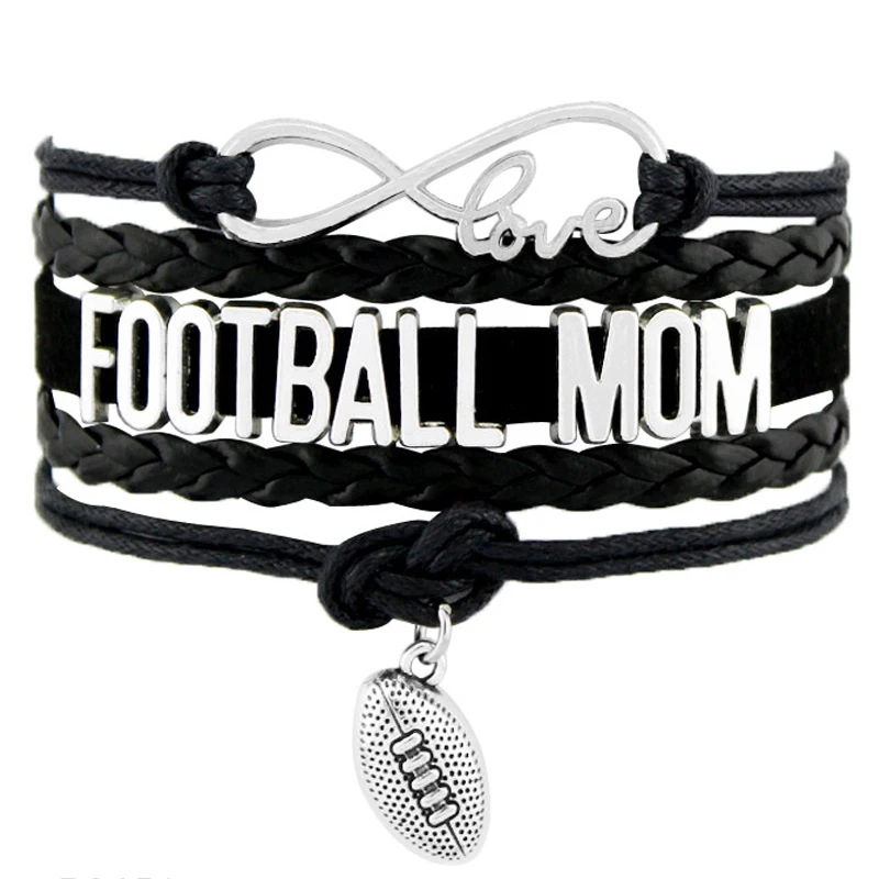 

Manufacturer Infinity Love Rugby Football Mom Nana Grandma Player Fans Best Friend Mens Beads Leather Bracelets for Women, Silver plated