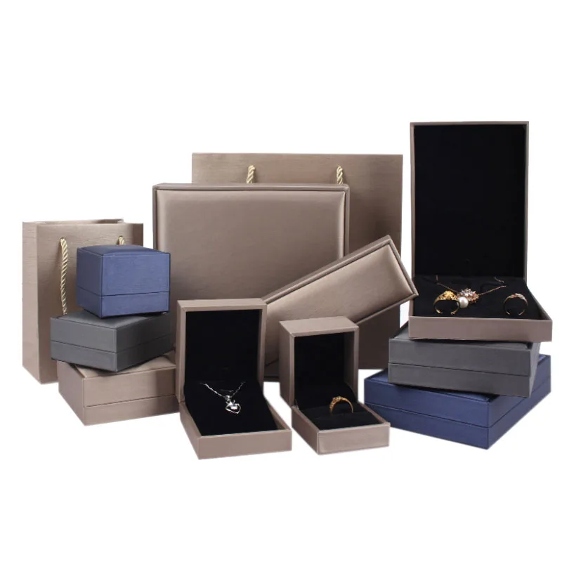 

Wholesale leather Luxury Necklace Earring Gift Packaging Ring Jewelry Box Custom Bracelet Boxes jewelry boxes with logo, Blue/gold/gary