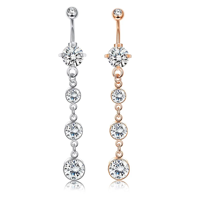 

High Quality 4 Large Zircons And Rhinestones Navel Belly Button Ring Women Stainless Steel Body Piercing Jewelry