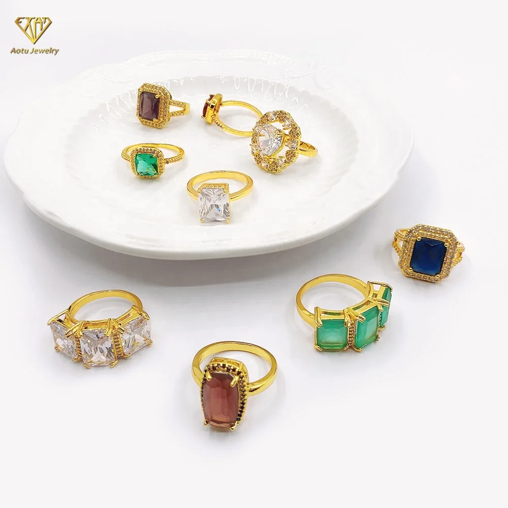 

Wedding Ring Bezel Set Big Cz Diamond 18K Gold Plated Baguette Ring, Picture shows