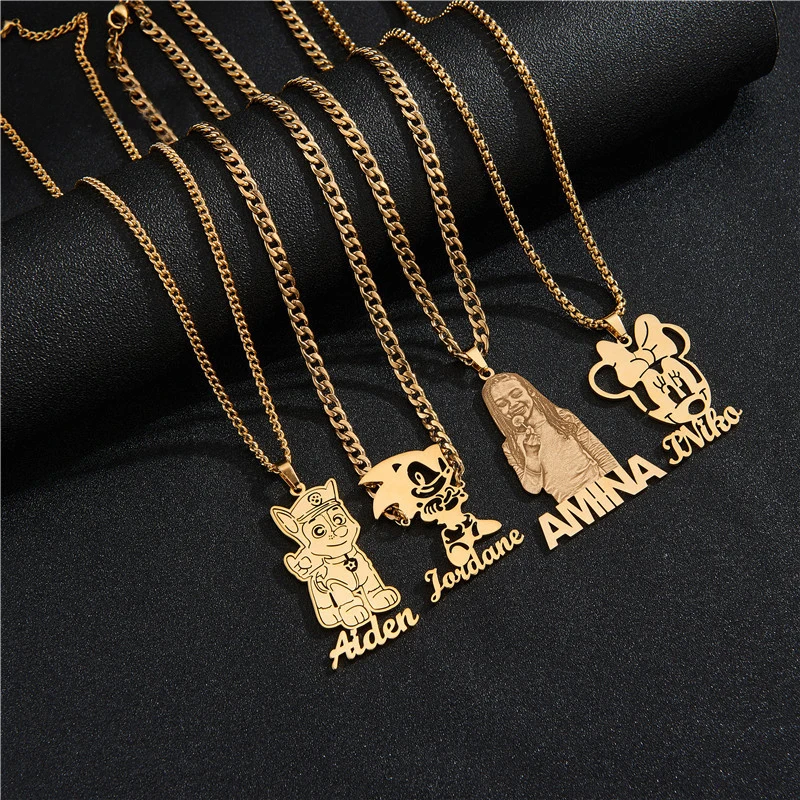 

Kids Nameplate Jewelry Stainless Steel Personalised Any Design Letter Necklace Pendants Custom Name Cartoon Character Necklaces