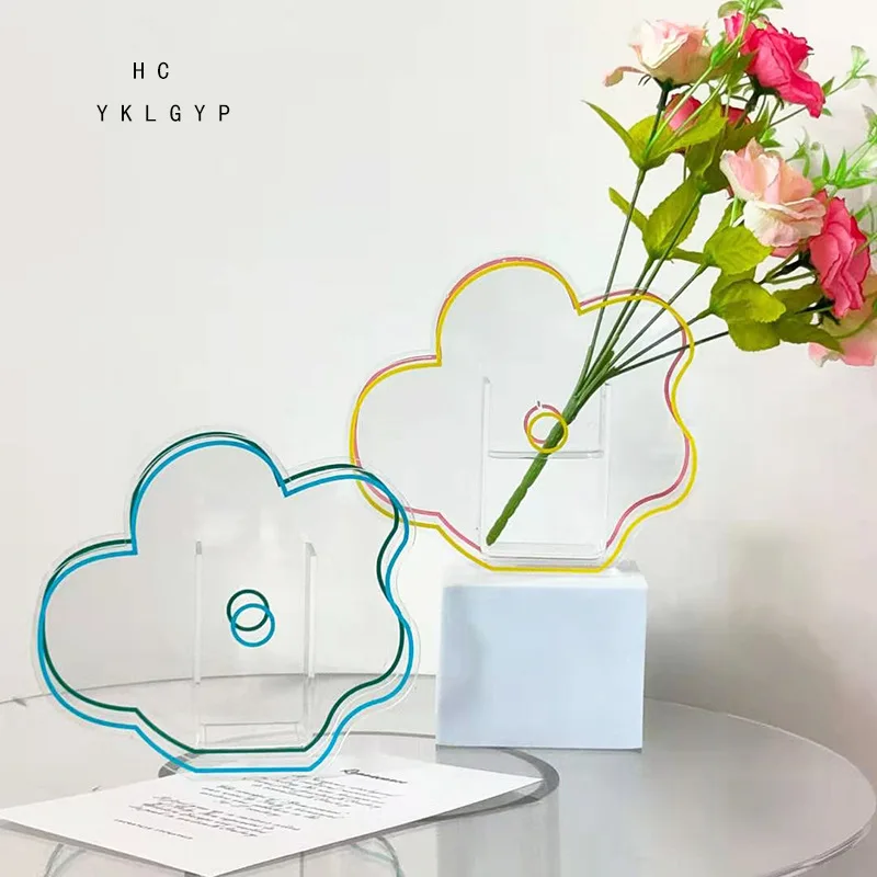 

Nordic simple acrylic vase lovely leaves flowers dazzling transparent vase ornaments home flower arrangement