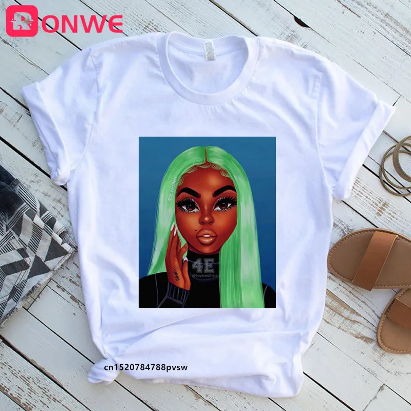 

2021 Women Black Girl T-Shirt Harajuku Casual White Top Summer Female T-Shirt