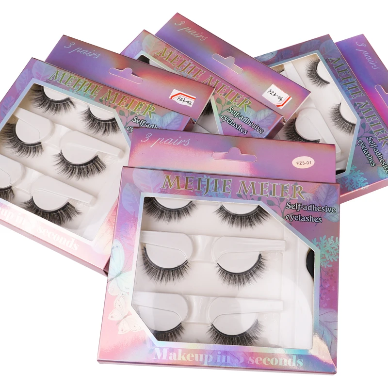 

Wholesale Vendor 3 Pairs Faux Eyelash Glue Free Private Label False Eyelash & Tools