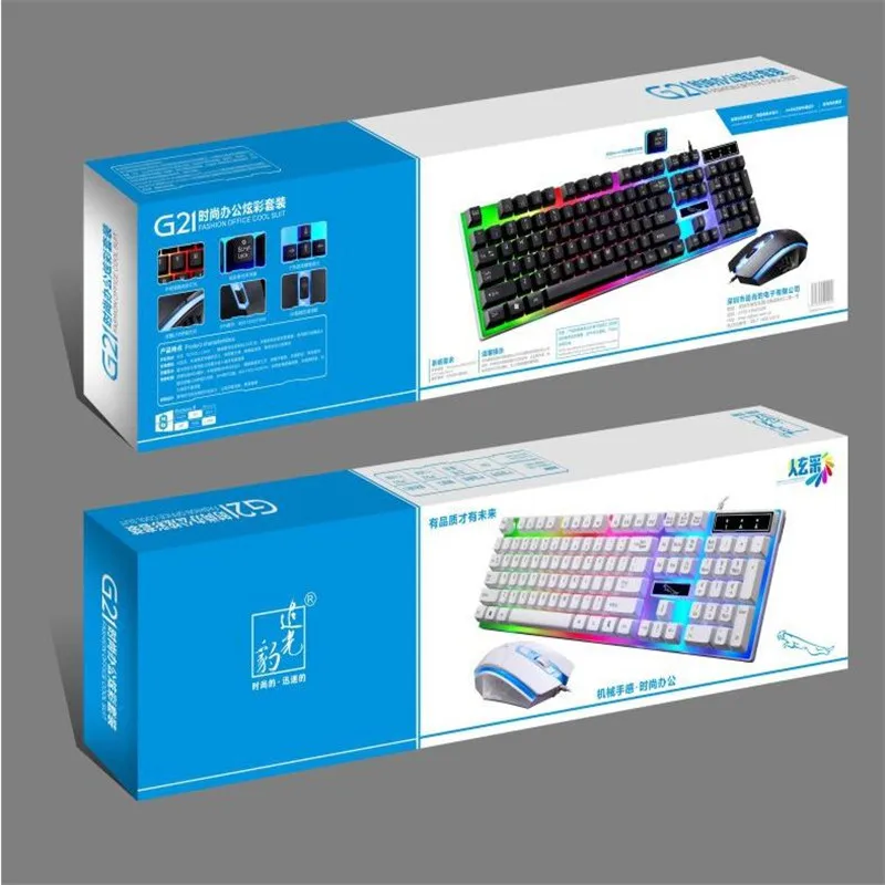 

Keyboard Mouse Set LED Rainbow Color Backlight Gaming Game USB Wired Keyboard Mouse Set Gamer Keyboard