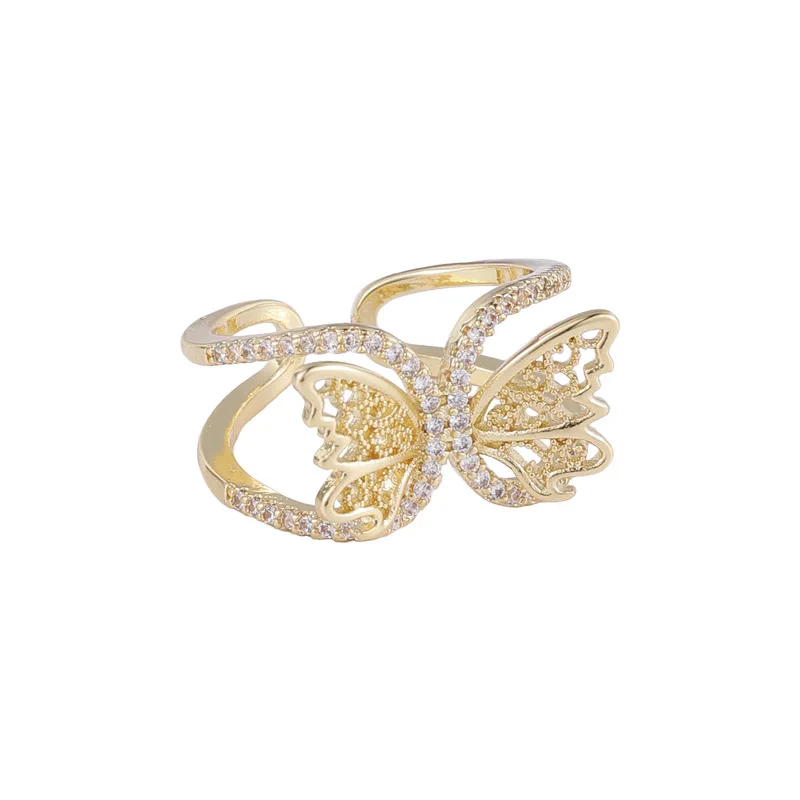 

Hot sell Butterfly Crystal Rhinestone Rings Open Adjustable Retro Personality Rings For Ladies, 1 color