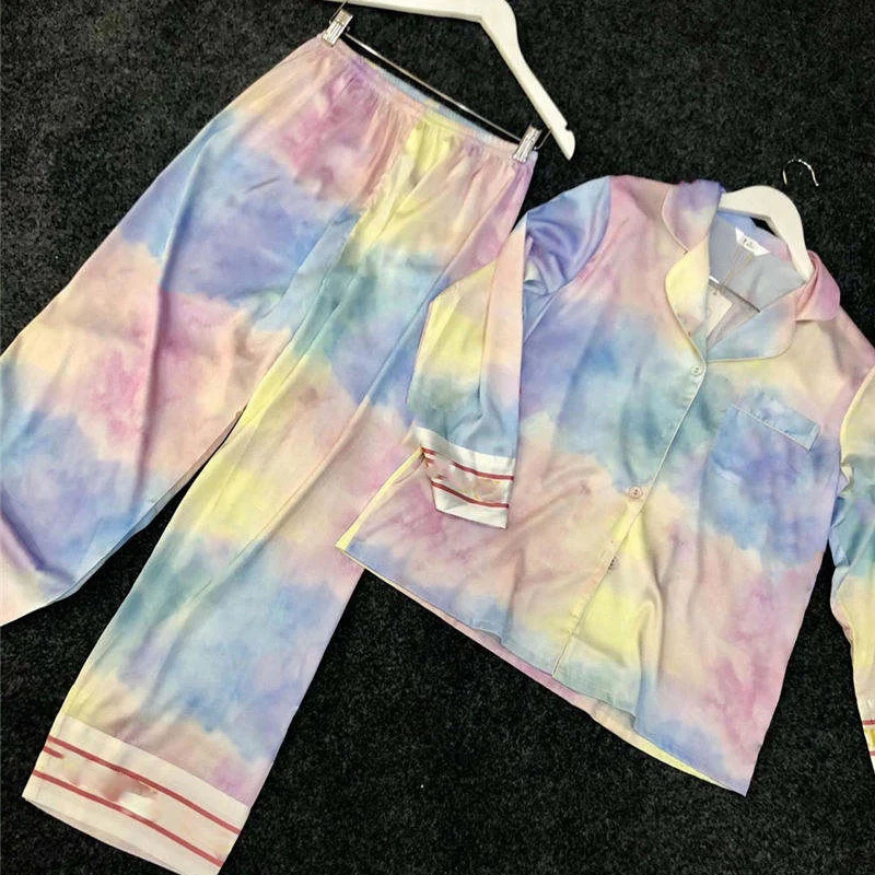 

Luxury Brand Letter Printed Satin Ladies Pajama Long Sleeve Women Sleepwear