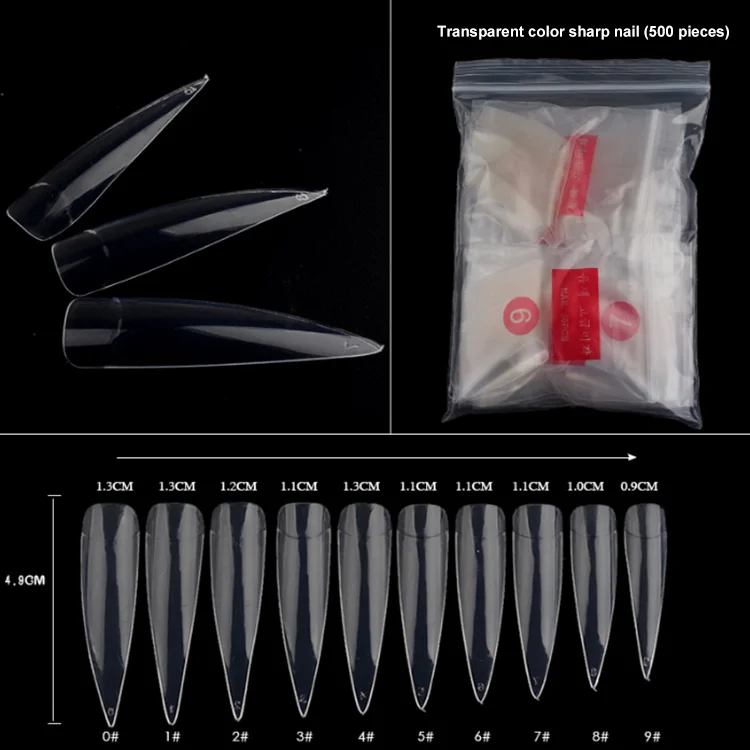 

High Quality 500 PCS Professional Transparent Coffin False Nail Tips Full Cover Artificial Finger Nails Provide Free Sample