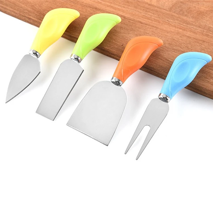 

Amazon Custom Logo Stainless Steel Cutter Butter Slicer Plastic Handle Cutting Kit 4 Piece Cheese Knife Tools