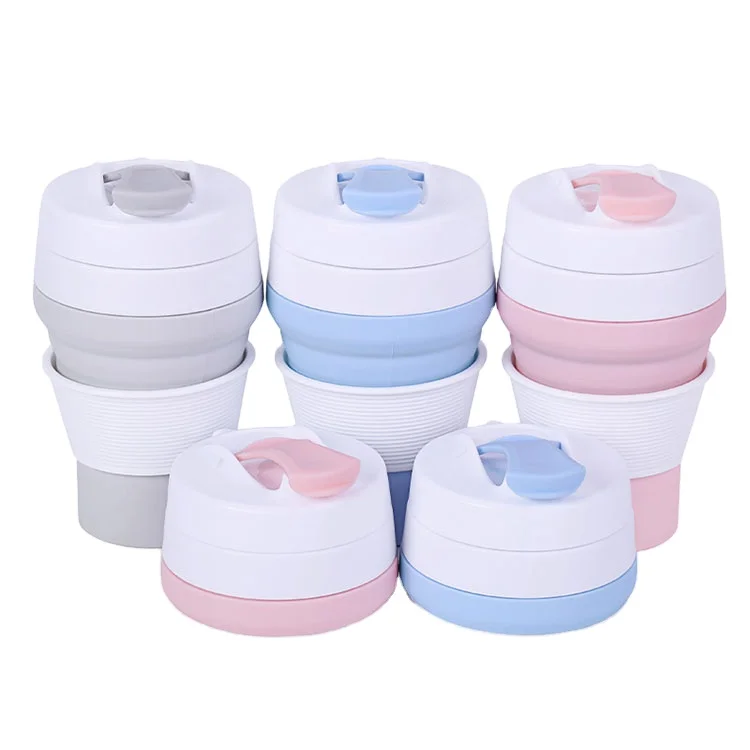 

Amazon hot new product stocked wholesale drinking travel reusable foldable silicone coffee collapsible cup with lid