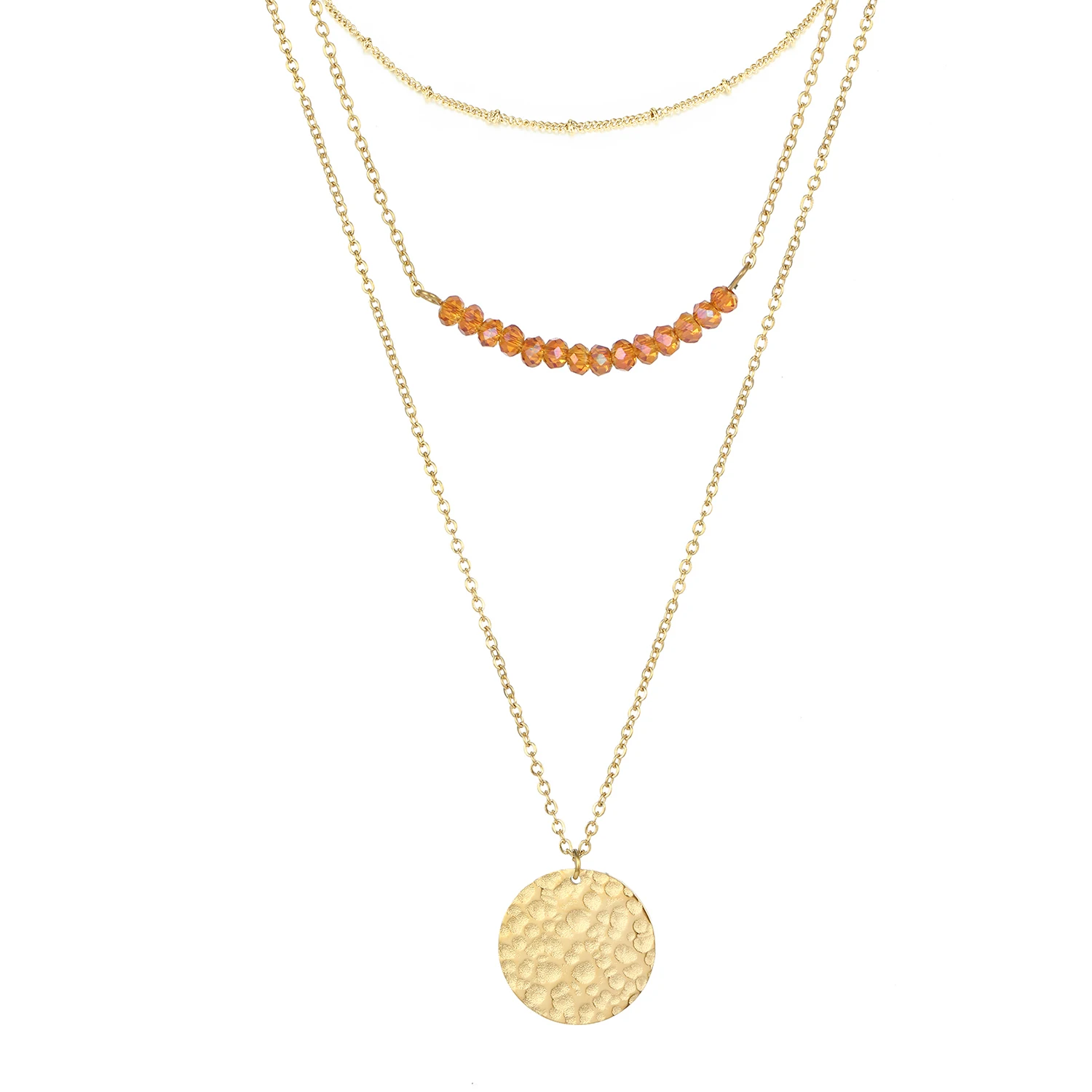 

Amazon Hot Selling 3pcs Layer Necklace Pendant Coin Chain Girls Women Gift Jewelry Statement Necklace Set, Gold color