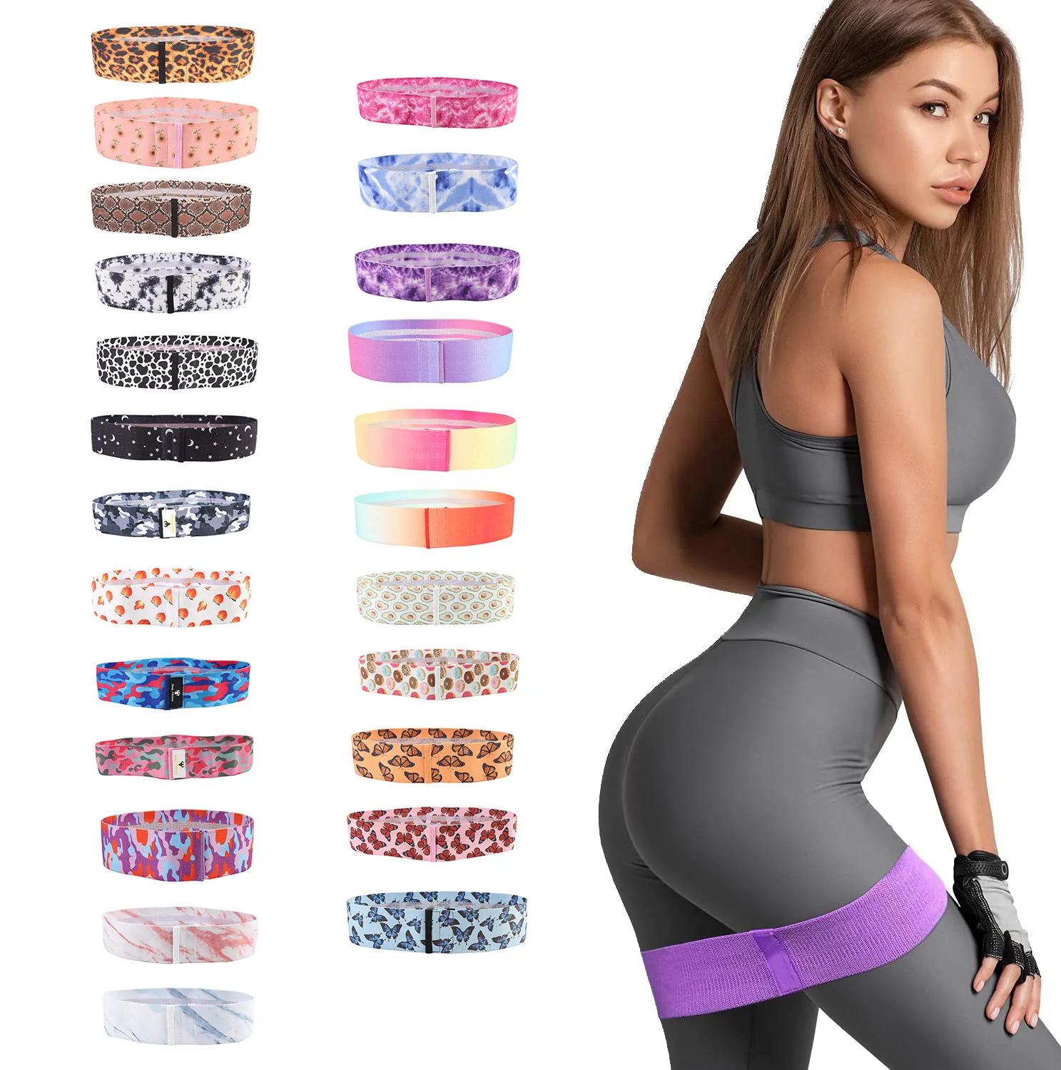

Anti Slip Custom Logo Elastic Exercise Fabric Resistance Hip Band Set for Women Booty Bands Set of 3 Bands, Customized color