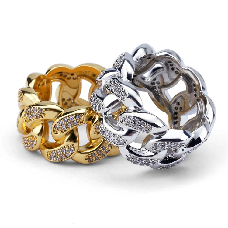 

New Arrival Luxury Crystal Man Rings Hip Hop Gold Cuban Ring