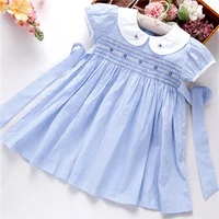 

lsl91031558 summer little girls dresses smocked striped handmade fashion boutiques kids clothes children outfit wholesale