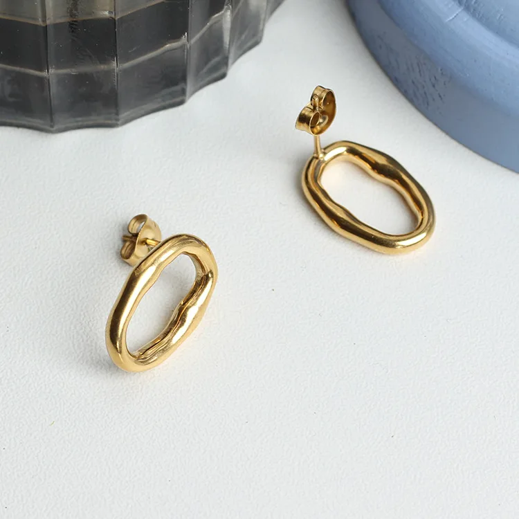 Bijoux Acier Inoxydable 2022 18k Gold Plated Stainless Steel Irregular Earrings Design O Shaped Hoop Stud Earrings