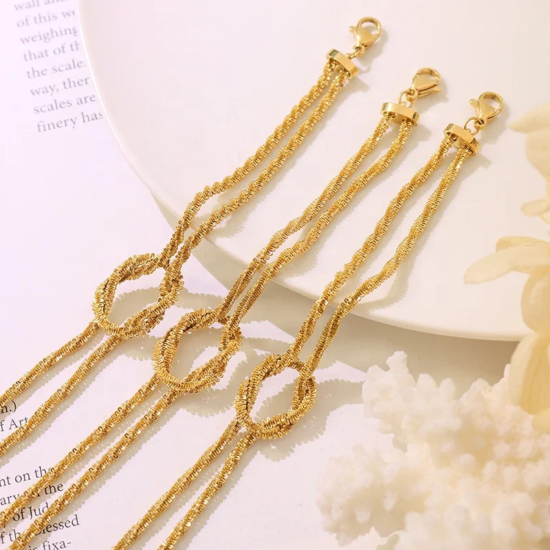 

Fashion 18K Gold Plated Knotted Chain Bracelet Stainless Steel 2022 Jewelry