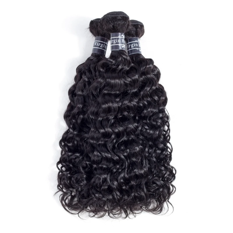 

100% Raw Virgin Malaysian Indian Bundle Weave Human Hair Water Wave Hair Peruvian Virgin Human Hair Weave Bundles With Closure, Natural black/ #1b color