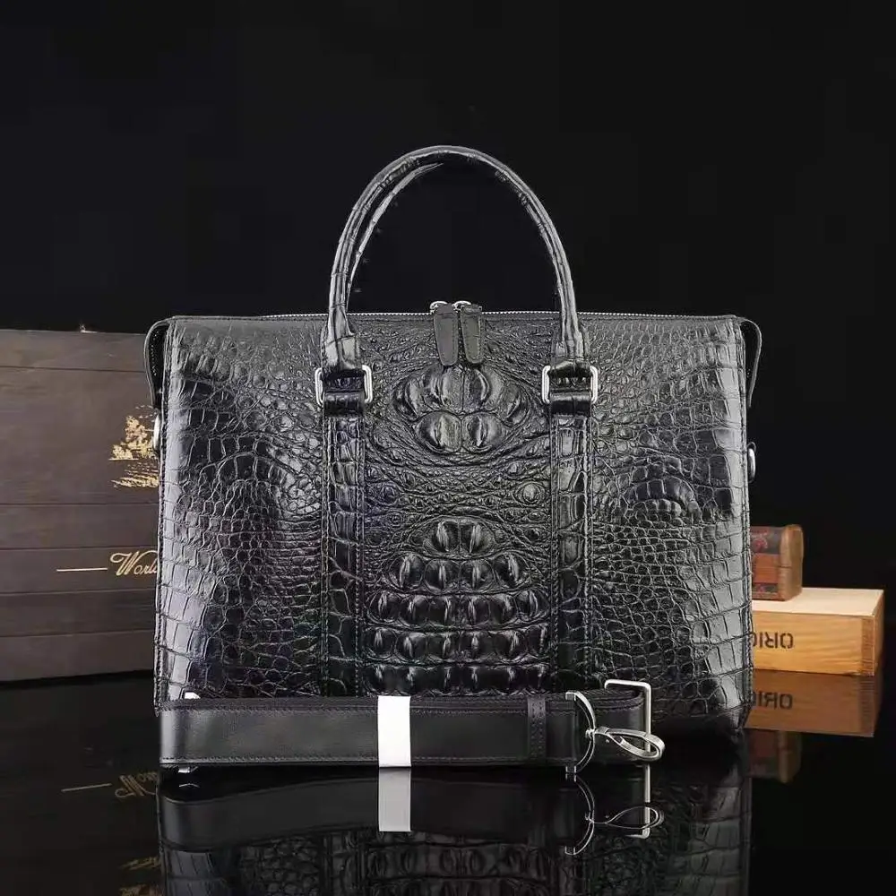 

Cappuccino luxury Design mans handbag top quality Crocodile Skin brief case