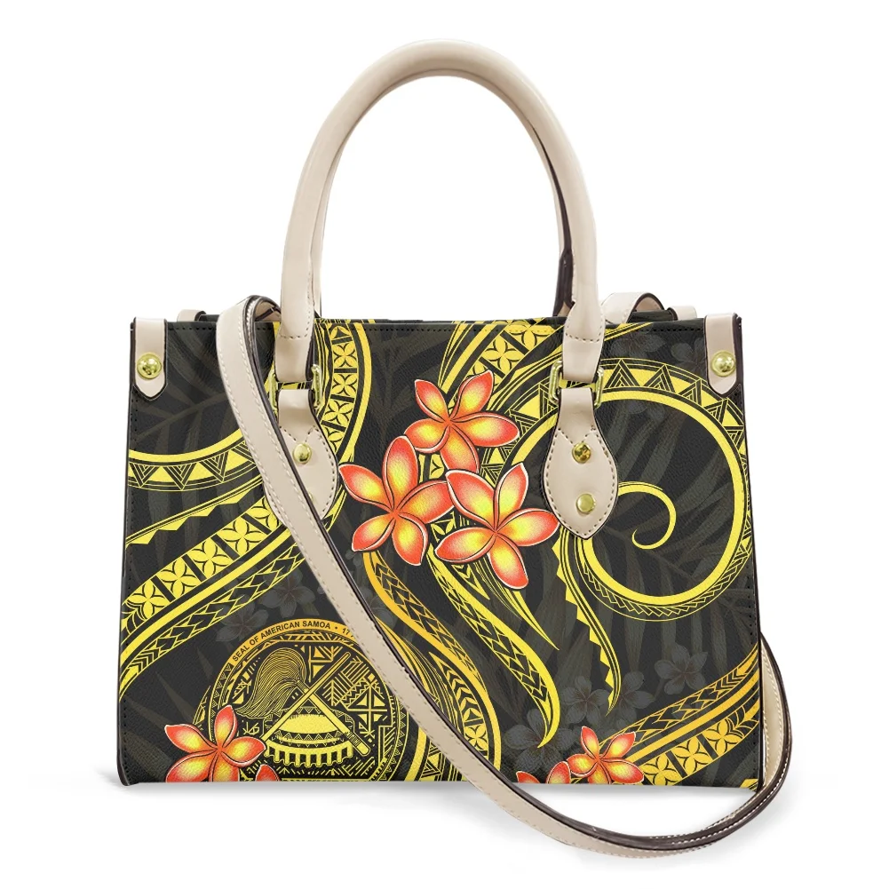 

American Samoan Polynesian Yellow Tribal Plumeria White Pattern Fashion Women Handbag Shoulder Bag for Women Luxury Branded, Accept custom made