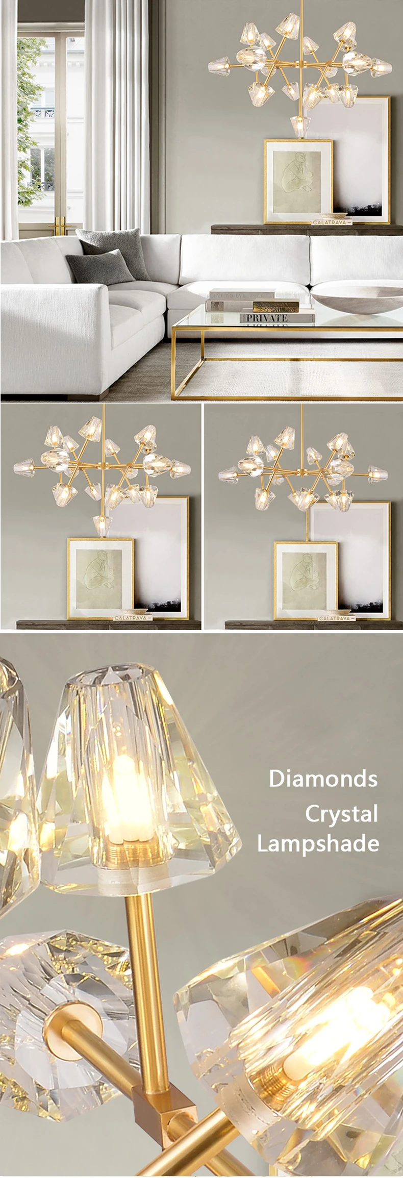 large big Villa hotel home dining room pendant lights large k9 brass copper modern crystal chandelier for living room