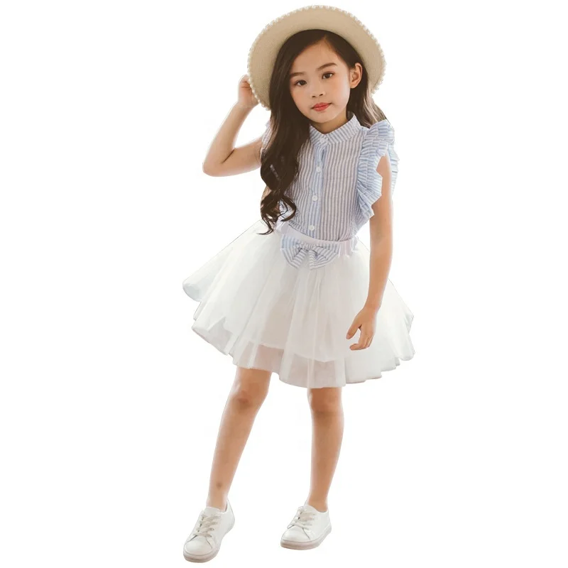 

B60524A 2020 girl summer new Korean version stripe blouse + gauze skirt two-piece set, As picture