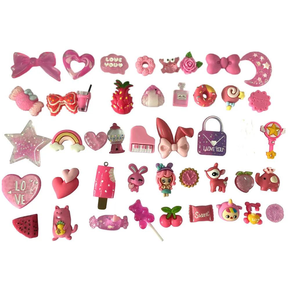 

Assorted Hot Pink Color Theme Flatback Resin Cabochons Sweet Bowknot Dollhouse Food Princess Animals For Hair Bow Center Decor
