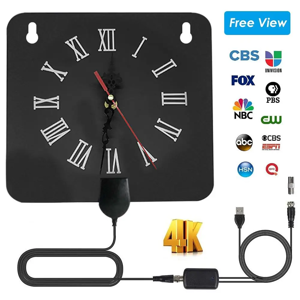 

300 Miles Indoor Digital TV Antenna Alarm Clock Style with Signal Amplifier Booster HDTV Antenna Towers Broadcast HDT Antenna