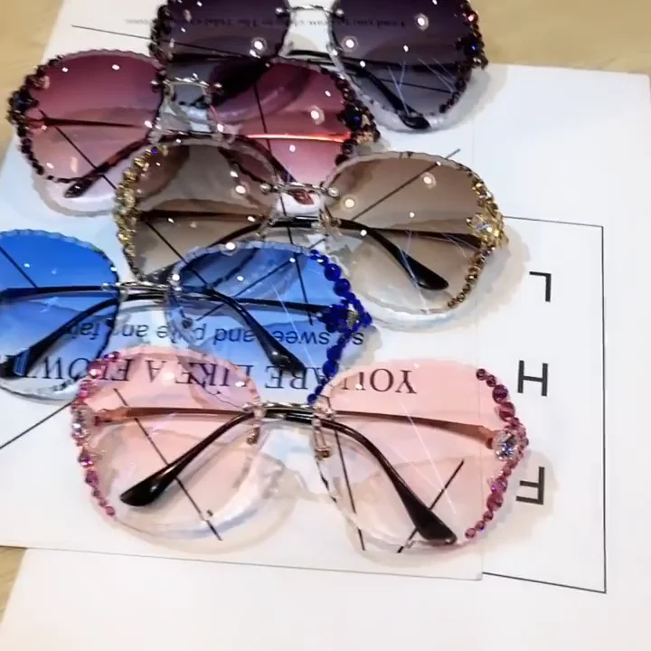 Fashion Rimless Luxury Rhinestone Sunglasses Women 2020 Vintage Bling